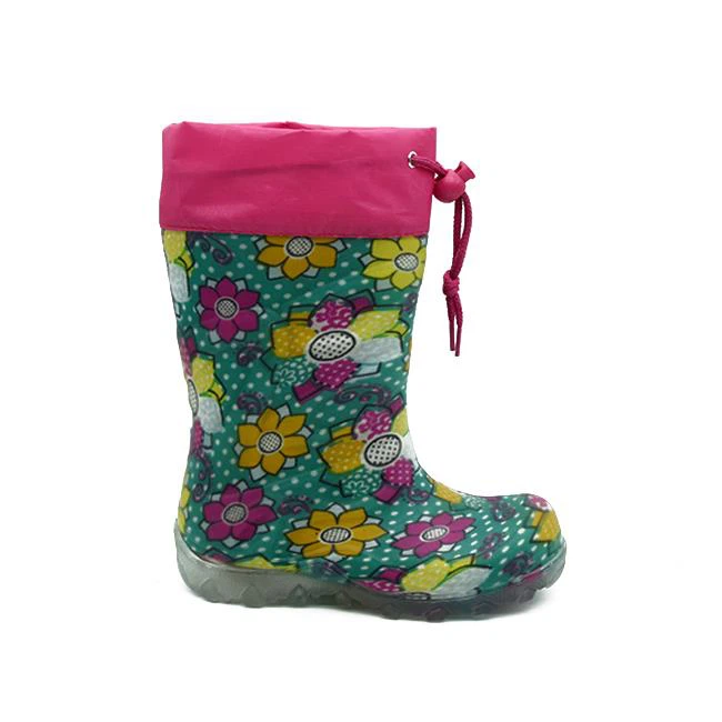 Gröna blommor Pvc regnstövlar med ljus